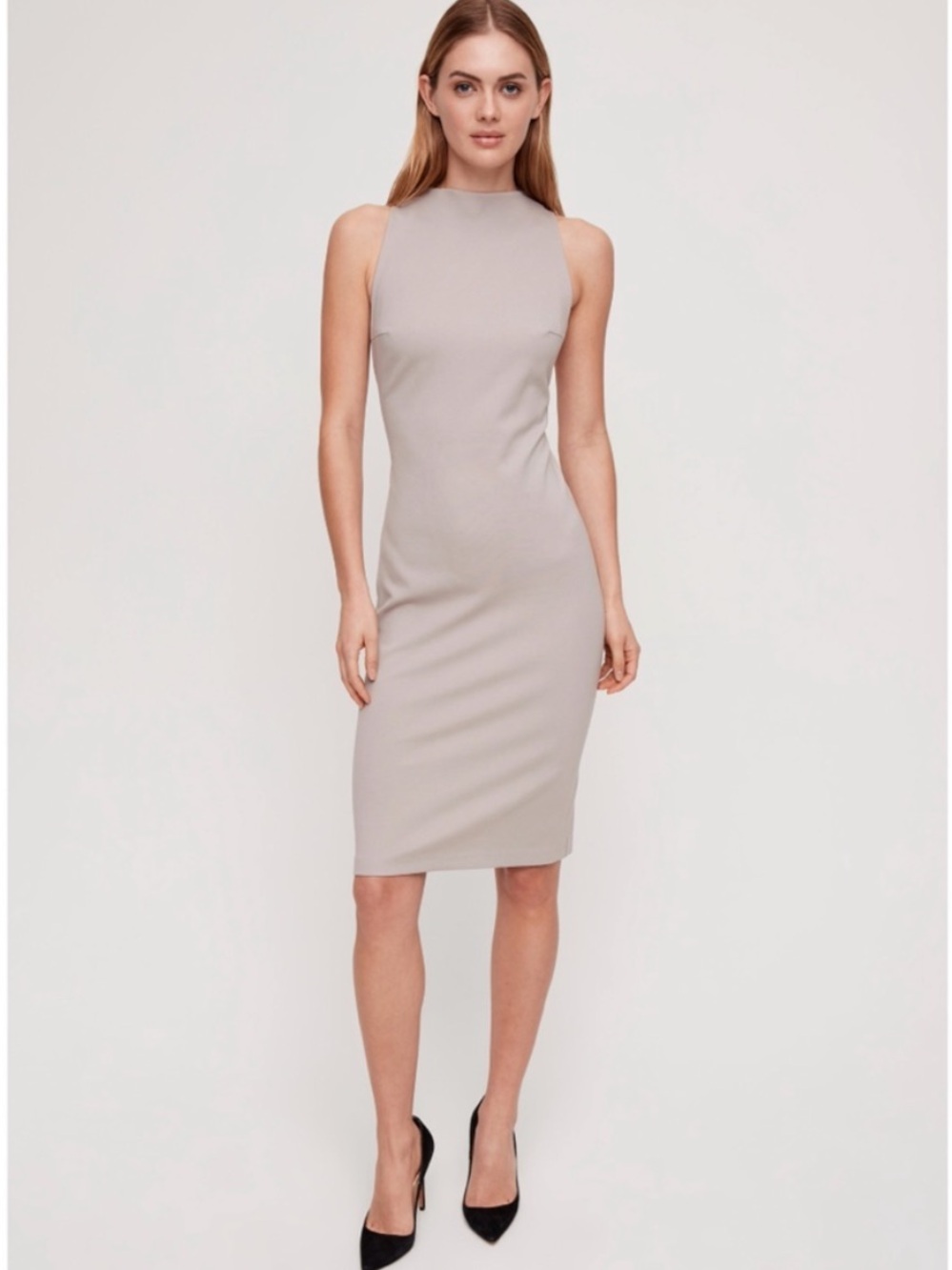 NWT Babaton Matheson Mock Neck Pencil Dress Bodycon Concrete Grey - Picture 1 of 8